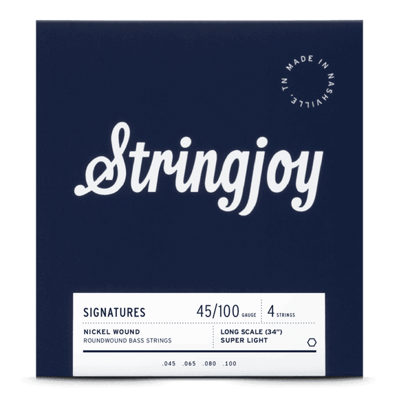 Stringjoy Super Light Gauge (45-100) 4 String Long Scale Nickel Wound Bass Guitar Strings