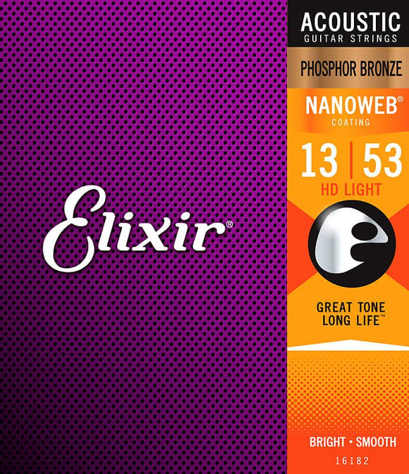 Elixir 16182 Nanoweb Phosphor Bronze Acoustic Guitar Strings - HD Light (13-53)