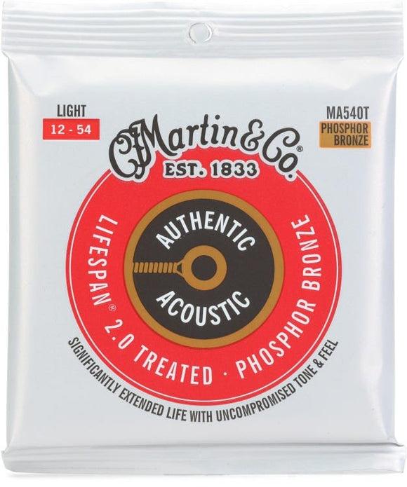 Martin MA540T Authentic Acoustic Lifespan® 2.0 Guitar Strings Phosphor Bronze - 12-54 Light Gauge