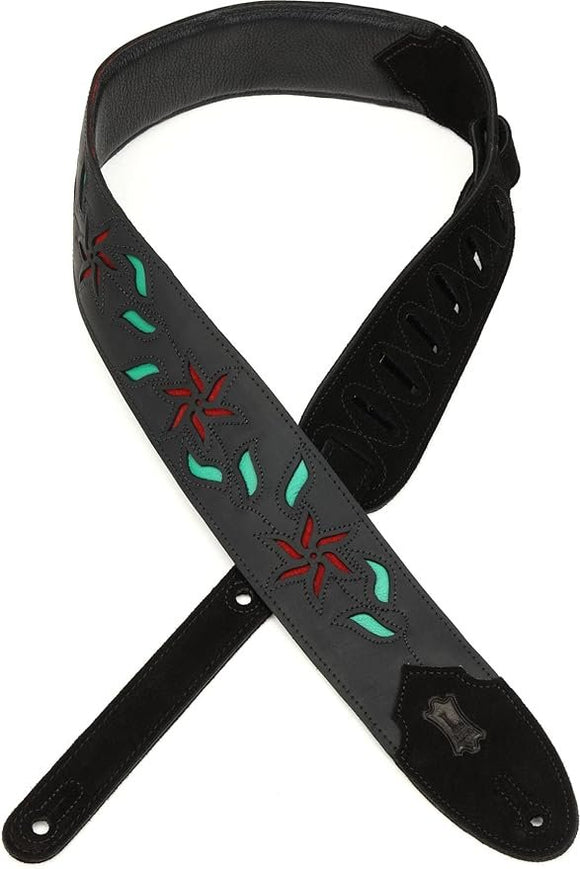 Levy's Leather Flowering Vine Series M4FV-BLK_RED Guitar Strap *Free Shipping in the USA*