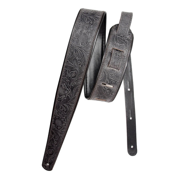 LM Products Premier Leather Guitar Strap Black Western Tooled PM-13 *Free Shipping in the USA*