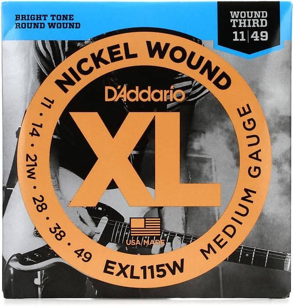 D'Addario EXL115w Nickel Wound Electric Guitar Strings, 11-49 gauge wound 3rd