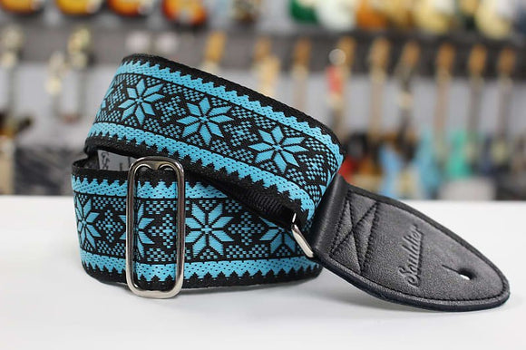 Souldier Strap Poinsettia Turquoise on Black Black Leather Ends GS0909 *Free Shipping in the USA*