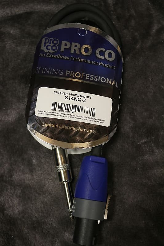 Pro Co Speaker Cable S14NQ 14 AWG N/Q 3FT *Free Shipping in the USA*