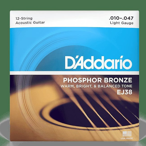 D'Addario EJ38 12-String Phosphor Bronze Light Acoustic Guitar Strings