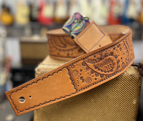 Cheescake Leathers Paisley Hand Tooled Guitar Strap
