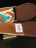 Souldier Strap Diamante 2" OR/GR/TQ/BR on WH with Brown Leather Ends *Free Shipping in the USA*