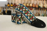 Souldier Guitar Strap Vintage Stained Glass Blue w/ black leather ends *Free Shipping in the USA*