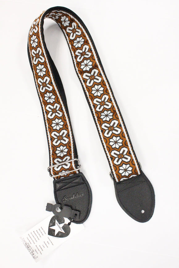 Souldier Custom Guitar Strap Greenwich Brown with Black Leather Ends *Free Shipping in the USA*