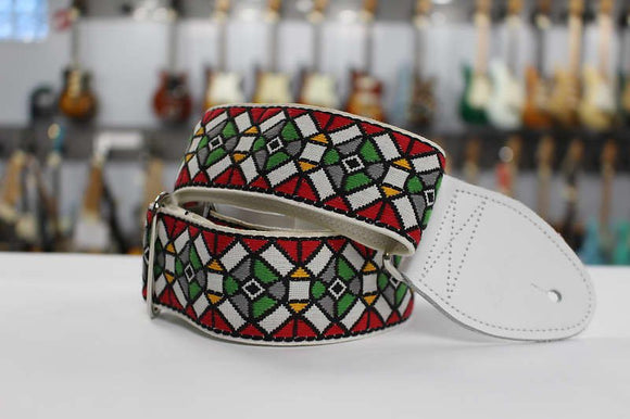 Souldier Guitar Strap Stained Glass Red w/ White Leather Ends GS0178 SGR *Free Shipping in the USA*