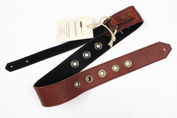 Awlgoods Handcrafted Leather Guitar Strap Dark Red & Black with Black Stitching & Gromets