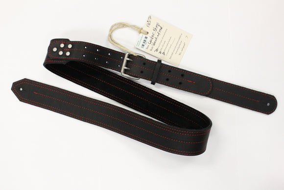 Awlgoods Handcrafted Leather Guitar Strap Black with Red Stitching