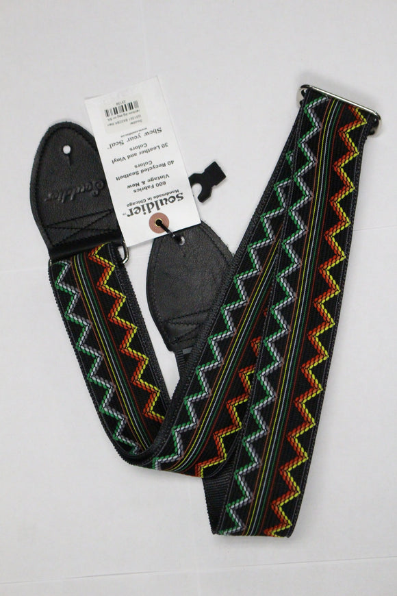 Souldier GS1351 BK02BK Memphis Black Rainbow Zig Zag Guitar Strap *Free Shipping in the US*
