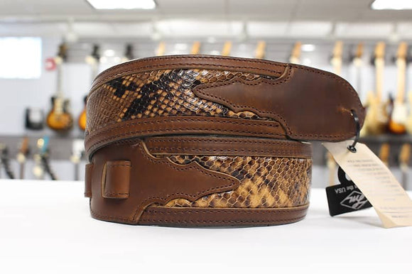 LM Products Guitar Strap Framed Leather Snake Brown FLS-BR *Free Shipping in the USA*