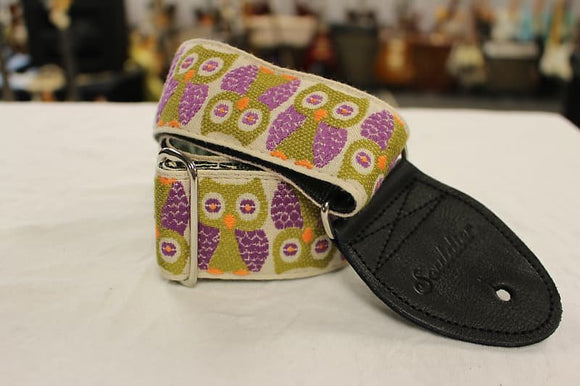 Souldier Guitar Strap Owls Purple w/ Black Leather Ends *Free Shipping in the USA*