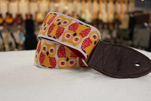 Souldier Owls Red 2" Guitar Strap  with brown leather ends *Free Shipping in the USA*